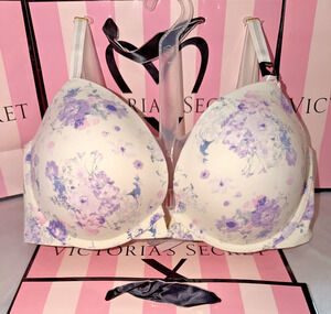 Victoria's Secret Push Up Bra Love Cloud 34DD Purple Flower